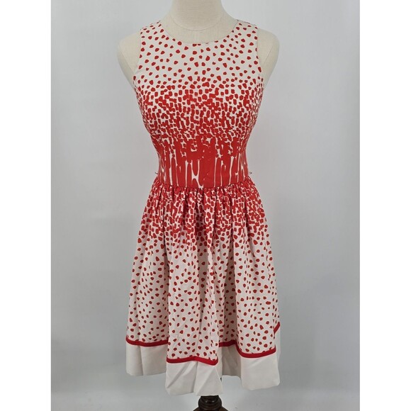 Eliza J Fit and Flare Dress Women's 4 Orange and Ivory - Picture 2 of 5